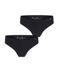 Voorkant van twee zwarte RJ Bodywear naadloze damesstrings Sousse in set van 2