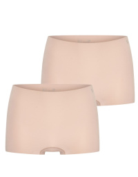 Voorkant van twee huidskleurige RJ Bodywear naadloze damesshorts Sfax in set van 2