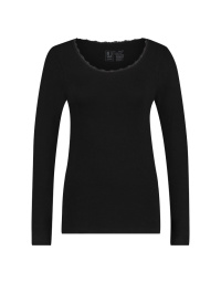 Thermo shirt lange mouw met kanten ronde hals kleur zwart