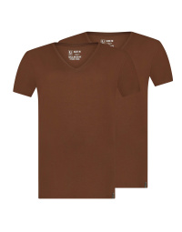 RJ Heren 2-Pack T-Shirt Tencel Diepe V-Hals Espresso