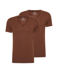 RJ Heren 2-Pack T-Shirt Tencel Diepe V-Hals Espresso