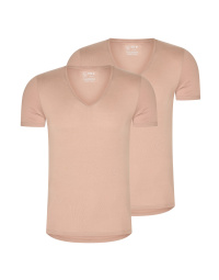 RJ Heren 2-Pack T-Shirt Tencel Diepe V-Hals Onzichtbaar Natural