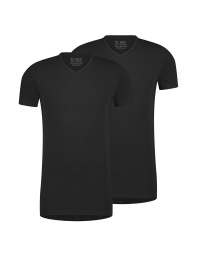 RJ Heren 2-Pack T-Shirt Katoen V-Hals Zwart