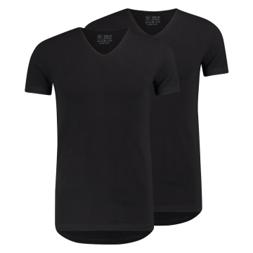RJ Heren 2-Pack T-Shirt Katoen V-Hals Zwart