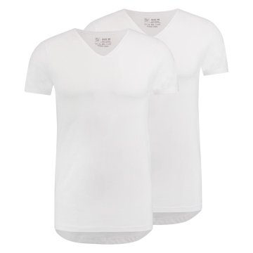 RJ Heren 2-Pack T-Shirt Katoen V-Hals Wit