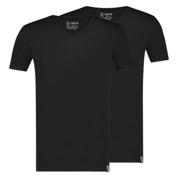 RJ Heren 2-Pack T-Shirt Tencel V-Hals Zwart