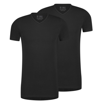RJ Heren 2-Pack T-Shirt Katoen V-Hals Zwart