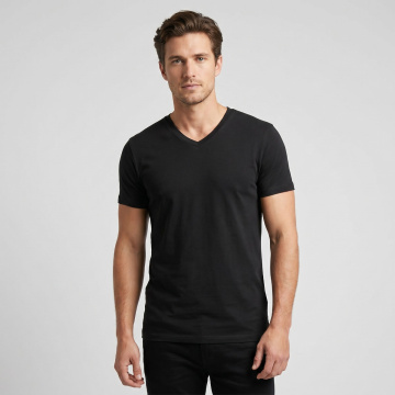 RJ Pure Color Cahors Heren T-Shirt V-Neck Black 