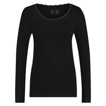 Thermo shirt lange mouw met kanten ronde hals kleur zwart
