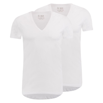 RJ Heren 2-Pack T-Shirt Diepe V-Hals Wit 