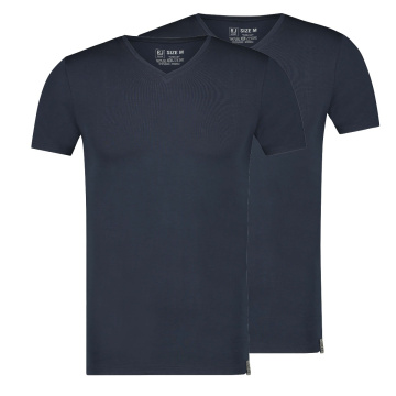 RJ Heren 2-Pack T-Shirt Tencel V-Hals Navy
