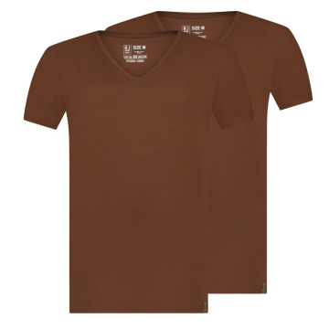 RJ Heren 2-Pack T-Shirt Tencel Diepe V-Hals Espresso