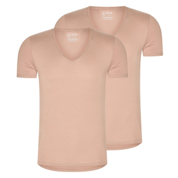 RJ Heren 2-Pack T-Shirt Tencel Diepe V-Hals Onzichtbaar Natural 