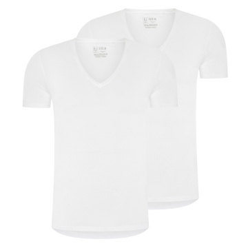 RJ Heren 2-Pack T-Shirt Tencel Diepe V-Hals Wit