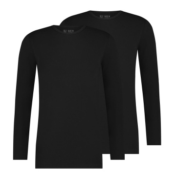 RJ Heren 2-Pack Longsleeve Katoen Ronde Hals Zwart