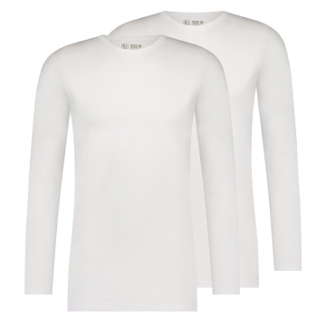 RJ Heren 2-Pack Longsleeve Katoen Ronde Hals Wit 