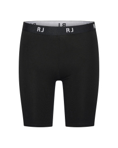 Voorkant van zwarte sport short Adelaide voor dames van RJ Bodywear met elastische tailleband en RJ-logo&rsquo;s

