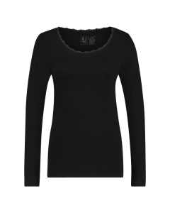 Thermo shirt lange mouw met kanten ronde hals kleur zwart
