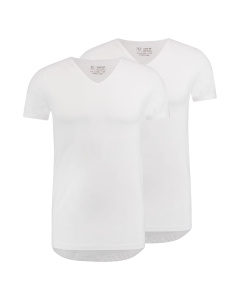 RJ Heren 2-Pack T-Shirt Katoen V-Hals Wit