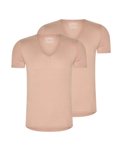 RJ Heren 2-Pack T-Shirt Tencel Diepe V-Hals Onzichtbaar Natural 