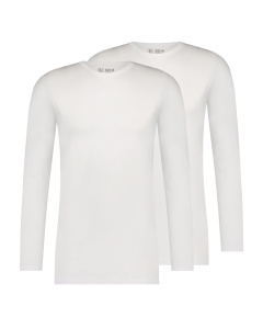 RJ Heren 2-Pack Longsleeve Katoen Ronde Hals Wit 