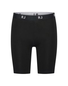 Voorkant van zwarte sport short Adelaide voor dames van RJ Bodywear met elastische tailleband en RJ-logo’s

