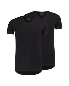 RJ Heren 2-Pack T-Shirt Katoen V-Hals Zwart