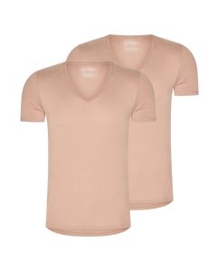 RJ Heren 2-Pack T-Shirt Tencel Diepe V-Hals Onzichtbaar Natural 