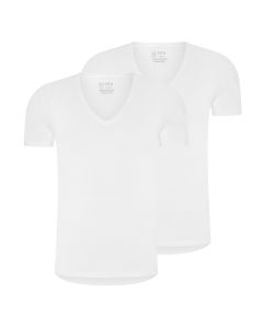RJ Heren 2-Pack T-Shirt Tencel Diepe V-Hals Wit