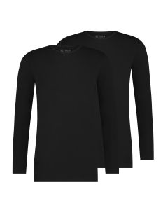 RJ Heren 2-Pack Longsleeve Katoen Ronde Hals Zwart