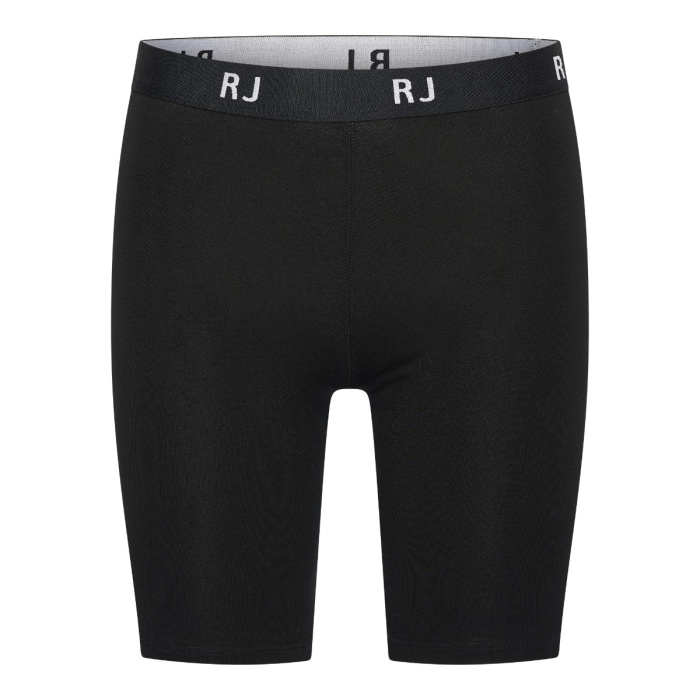 Voorkant van zwarte sport short Adelaide voor dames van RJ Bodywear met elastische tailleband en RJ-logo’s

