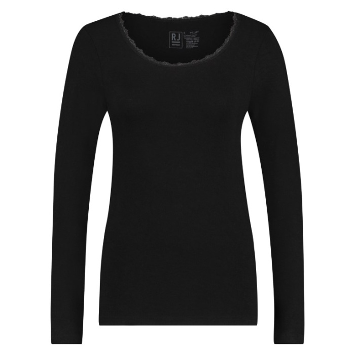 Thermo shirt lange mouw met kanten ronde hals kleur zwart
