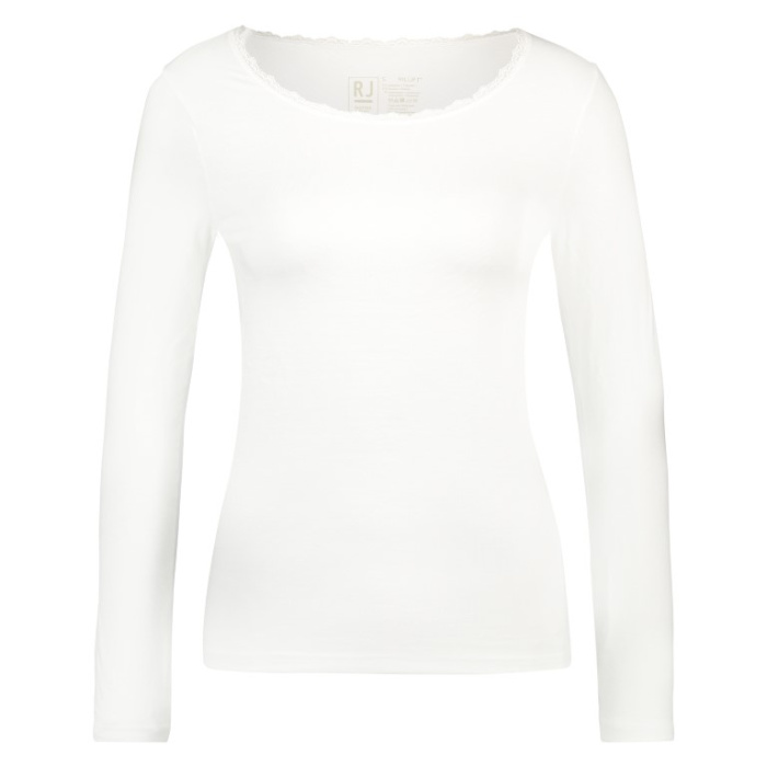 Thermo shirt lange mouw met kanten ronde hals kleur wolwit