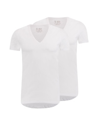 RJ Heren 2-Pack T-Shirt Diepe V-Hals Wit