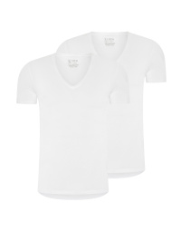 RJ Heren 2-Pack T-Shirt Tencel Diepe V-Hals Wit