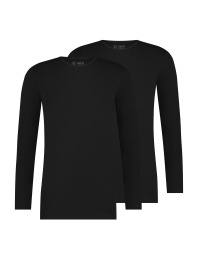 RJ Heren 2-Pack Longsleeve Katoen Ronde Hals Zwart
