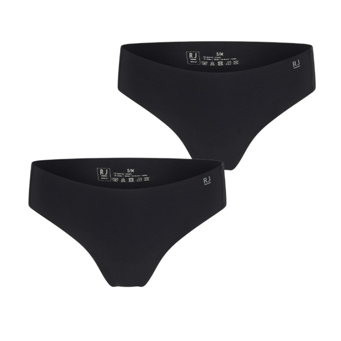 Voorkant van twee zwarte RJ Bodywear naadloze damesstrings Sousse in set van 2

